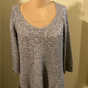 Eileen Fisher metallic silver gray top, size L
